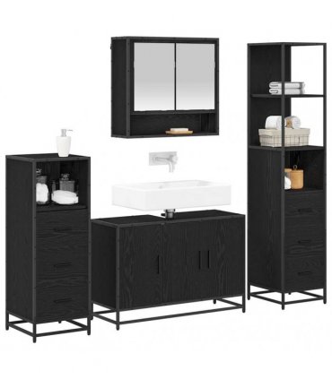 vidaXL Bathroom Furniture Set 4 pcs Black Oak Engineered Wood