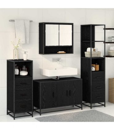 vidaXL Bathroom Furniture Set 4 pcs Black Oak Engineered Wood