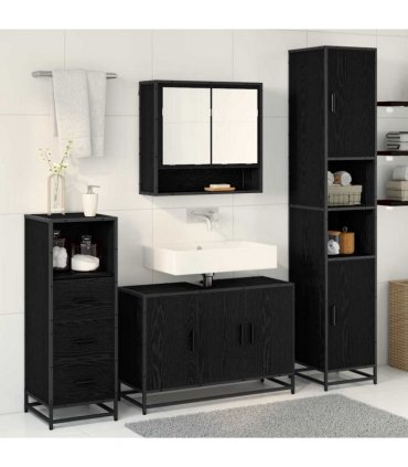 vidaXL Bathroom Furniture Set 3 pcs Black Oak 35 x 37.5 x 188.5 cm