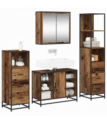 vidaXL Bathroom Furniture Set 4 pcs Old Wood Engineered Wood