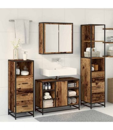 vidaXL Bathroom Furniture Set 4 pcs Old Wood Engineered Wood