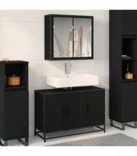 vidaXL Bathroom Furniture Set 2 pcs Black Oak Engineered Wood