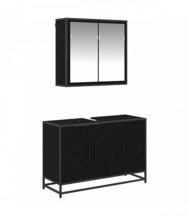 vidaXL Bathroom Furniture Set 2 pcs Black Oak Engineered Wood