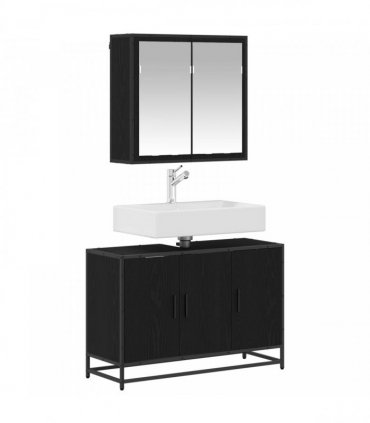 vidaXL Bathroom Furniture Set 2 pcs Black Oak Engineered Wood