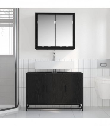 vidaXL Bathroom Furniture Set 2 pcs Black Oak Engineered Wood