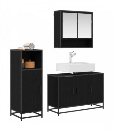 vidaXL Bathroom Furniture Set 3 pcs Black Oak Engineered Wood