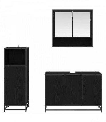 vidaXL Bathroom Furniture Set 3 pcs Black Oak Engineered Wood