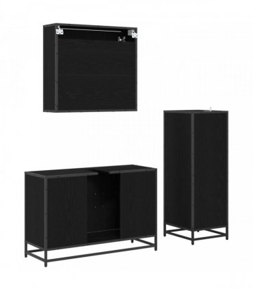 vidaXL Bathroom Furniture Set 3 pcs Black Oak Engineered Wood