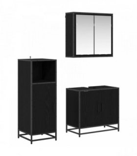 vidaXL Bathroom Furniture Set 3 pcs Black Oak Engineered Wood