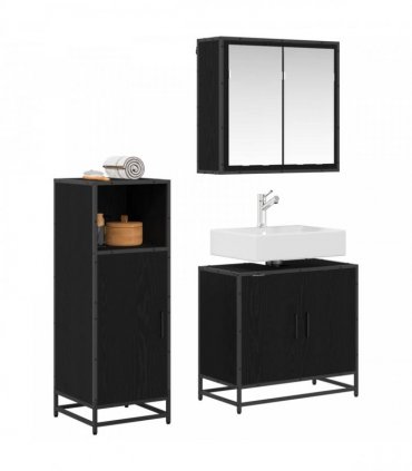 vidaXL Bathroom Furniture Set 3 pcs Black Oak Engineered Wood