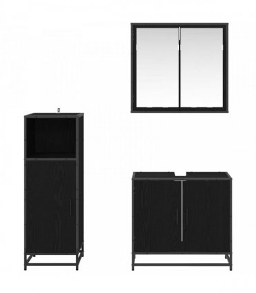 vidaXL Bathroom Furniture Set 3 pcs Black Oak Engineered Wood