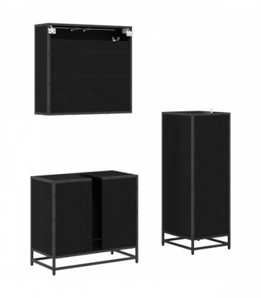 vidaXL Bathroom Furniture Set 3 pcs Black Oak Engineered Wood