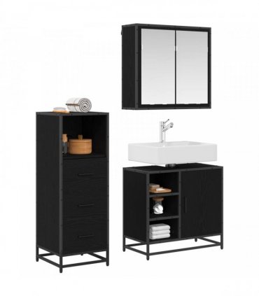 vidaXL Bathroom Furniture Set 3 pcs Black Oak Engineered Wood