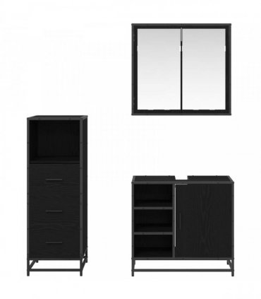 vidaXL Bathroom Furniture Set 3 pcs Black Oak Engineered Wood