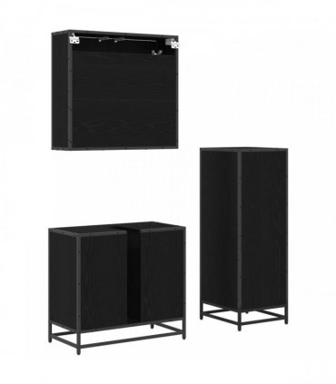 vidaXL Bathroom Furniture Set 3 pcs Black Oak Engineered Wood