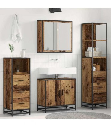 vidaXL Bathroom Furniture Set 4 pcs Old Wood Engineered Wood