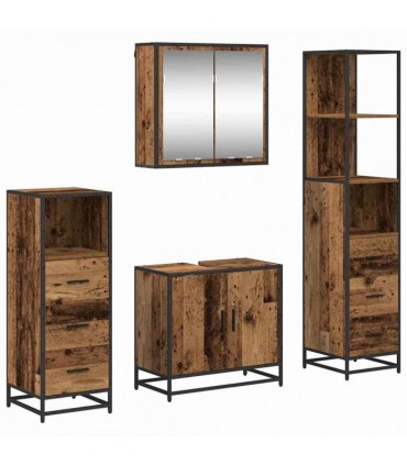 vidaXL Bathroom Furniture Set 4 pcs Old Wood Engineered Wood