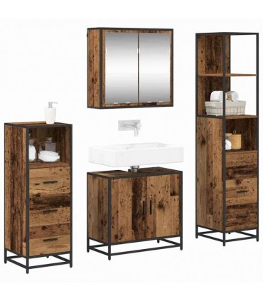 vidaXL Bathroom Furniture Set 4 pcs Old Wood Engineered Wood