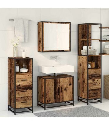 vidaXL Bathroom Furniture Set 4 pcs Old Wood Engineered Wood