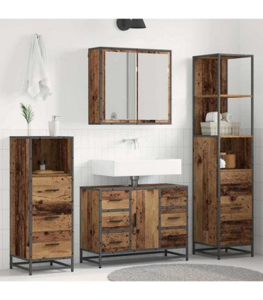 vidaXL Bathroom Furniture Set 3 pcs Old Wood Engineered Wood