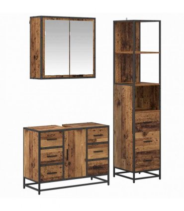 vidaXL Bathroom Furniture Set 3 pcs Old Wood Engineered Wood