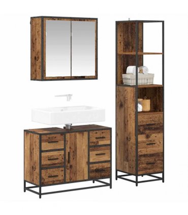 vidaXL Bathroom Furniture Set 3 pcs Old Wood Engineered Wood