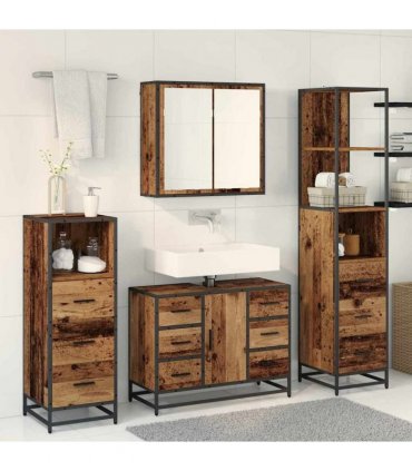 vidaXL Bathroom Furniture Set 3 pcs Old Wood Engineered Wood