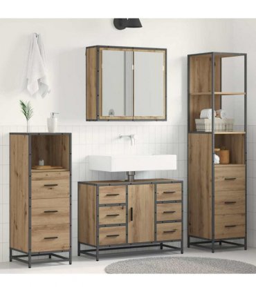 vidaXL Bathroom Furniture Set 3 pcs Artisan Oak Engineered Wood