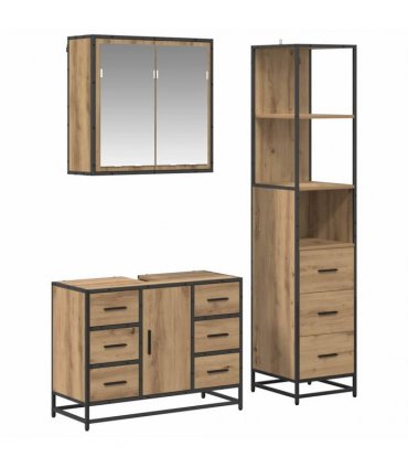 vidaXL Bathroom Furniture Set 3 pcs Artisan Oak Engineered Wood