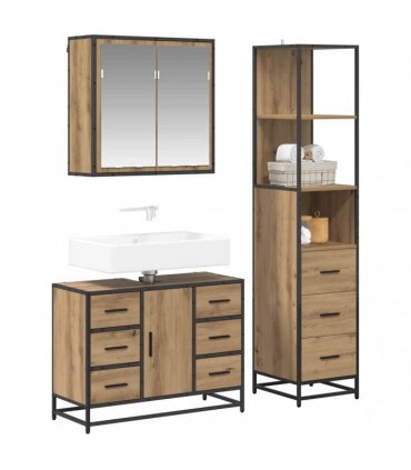 vidaXL Bathroom Furniture Set 3 pcs Artisan Oak Engineered Wood