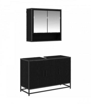 vidaXL Bathroom Furniture Set 2 pcs Black Oak Engineered Wood