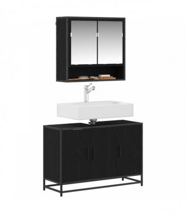 vidaXL Bathroom Furniture Set 2 pcs Black Oak Engineered Wood