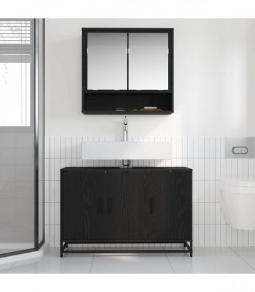 vidaXL Bathroom Furniture Set 2 pcs Black Oak Engineered Wood