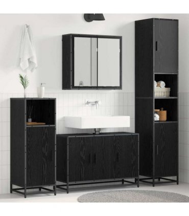 vidaXL Bathroom Furniture Set 3 pcs Black Oak 90 x 33 x 60 cm
