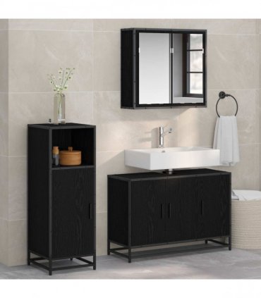 vidaXL Bathroom Furniture Set 3 pcs Black Oak Engineered Wood