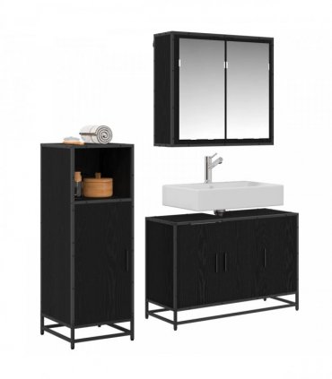 vidaXL Bathroom Furniture Set 3 pcs Black Oak Engineered Wood