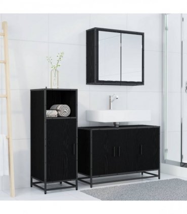 vidaXL Bathroom Furniture Set 3 pcs Black Oak Engineered Wood