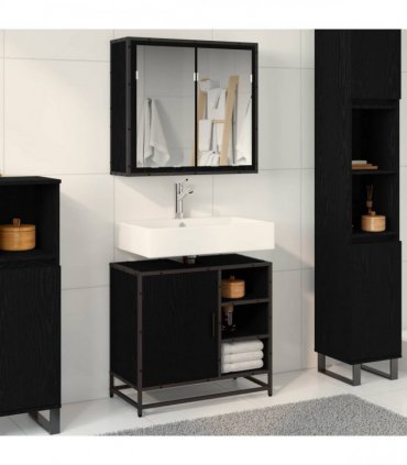 vidaXL Bathroom Furniture Set 2 pcs Black Oak Engineered Wood