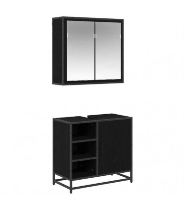 vidaXL Bathroom Furniture Set 2 pcs Black Oak Engineered Wood