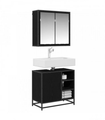 vidaXL Bathroom Furniture Set 2 pcs Black Oak Engineered Wood