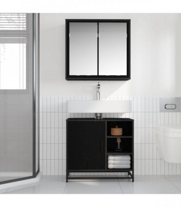vidaXL Bathroom Furniture Set 2 pcs Black Oak Engineered Wood