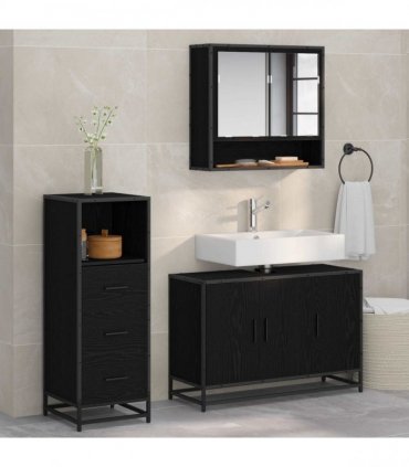 vidaXL Bathroom Furniture Set 3 pcs Black Oak Engineered Wood