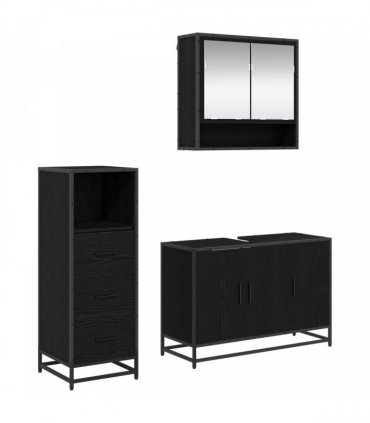 vidaXL Bathroom Furniture Set 3 pcs Black Oak Engineered Wood
