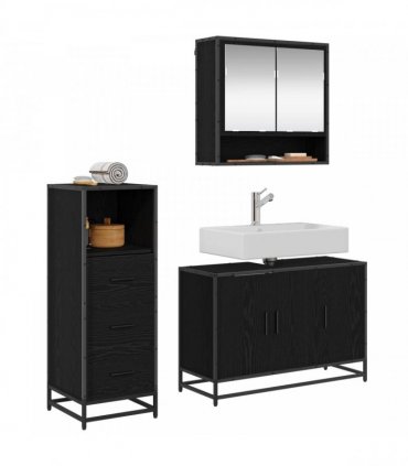 vidaXL Bathroom Furniture Set 3 pcs Black Oak Engineered Wood