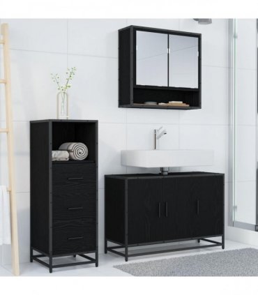 vidaXL Bathroom Furniture Set 3 pcs Black Oak Engineered Wood