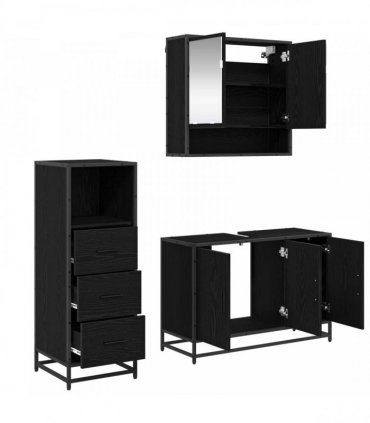 vidaXL Bathroom Furniture Set 3 pcs Black Oak Engineered Wood