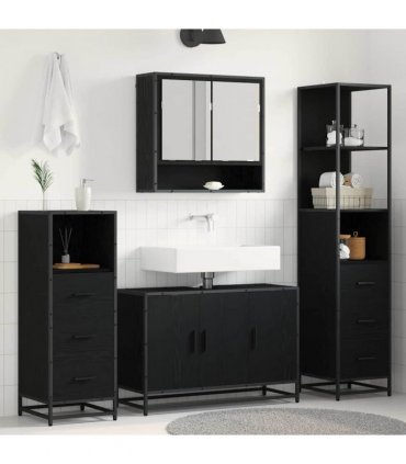 vidaXL Bathroom Furniture Set 3 pcs Black Oak Engineered Wood