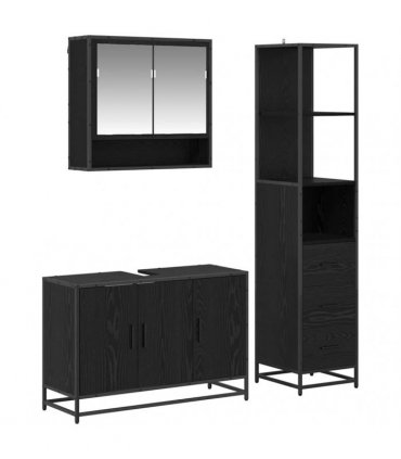 vidaXL Bathroom Furniture Set 3 pcs Black Oak Engineered Wood