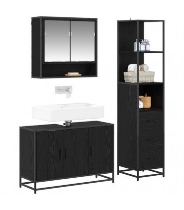 vidaXL Bathroom Furniture Set 3 pcs Black Oak Engineered Wood