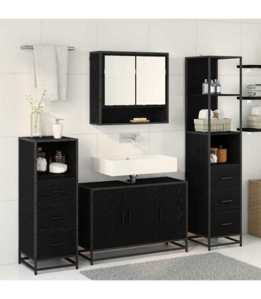 vidaXL Bathroom Furniture Set 3 pcs Black Oak Engineered Wood